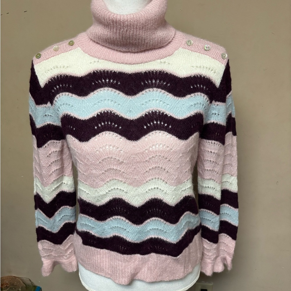 LoveShackFancy Pink and Purple Wave Turtleneck Sweater, M